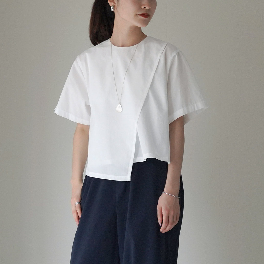 mizuiro ind（ミズイロインド） アシンメトリー レイヤーシャツ / レディース ブラウス 半袖 重ね着 無地 綿 コットン Asymmetry Layered Shirt