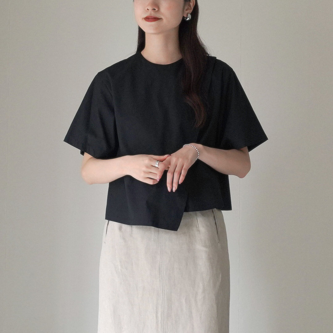 mizuiro ind（ミズイロインド） アシンメトリー レイヤーシャツ / レディース ブラウス 半袖 重ね着 無地 綿 コットン Asymmetry Layered Shirt