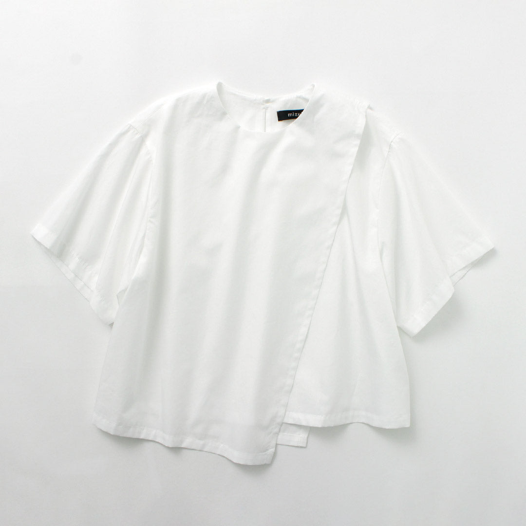 mizuiro ind（ミズイロインド） アシンメトリー レイヤーシャツ / レディース ブラウス 半袖 重ね着 無地 綿 コットン Asymmetry Layered Shirt