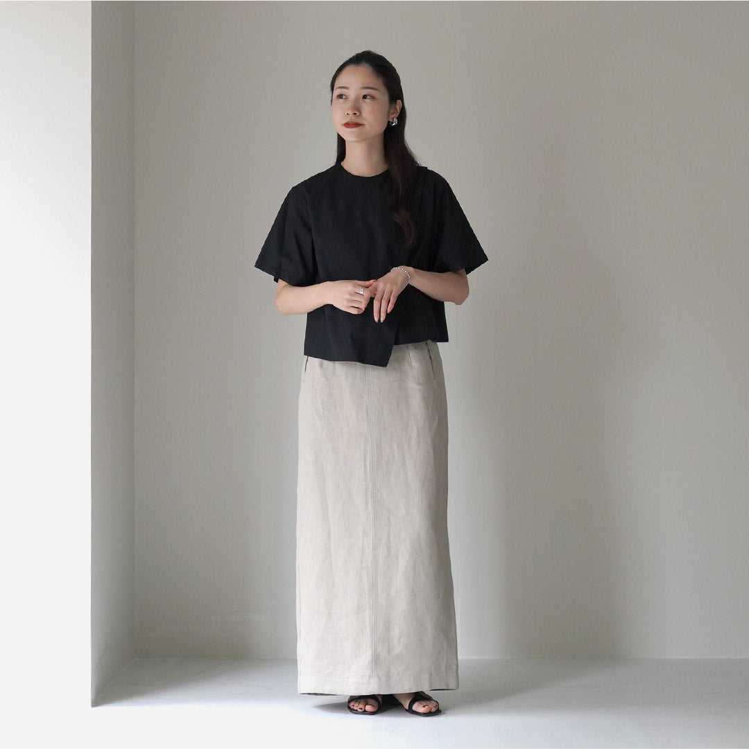 mizuiro ind（ミズイロインド） アシンメトリー レイヤーシャツ / レディース ブラウス 半袖 重ね着 無地 綿 コットン Asymmetry Layered Shirt