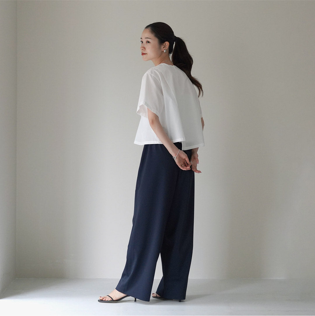 mizuiro ind（ミズイロインド） アシンメトリー レイヤーシャツ / レディース ブラウス 半袖 重ね着 無地 綿 コットン Asymmetry Layered Shirt