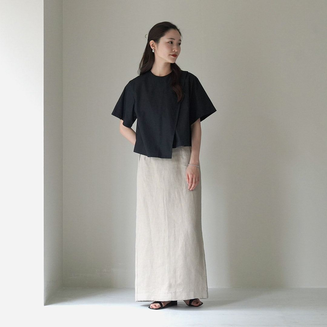 mizuiro ind（ミズイロインド） アシンメトリー レイヤーシャツ / レディース ブラウス 半袖 重ね着 無地 綿 コットン Asymmetry Layered Shirt