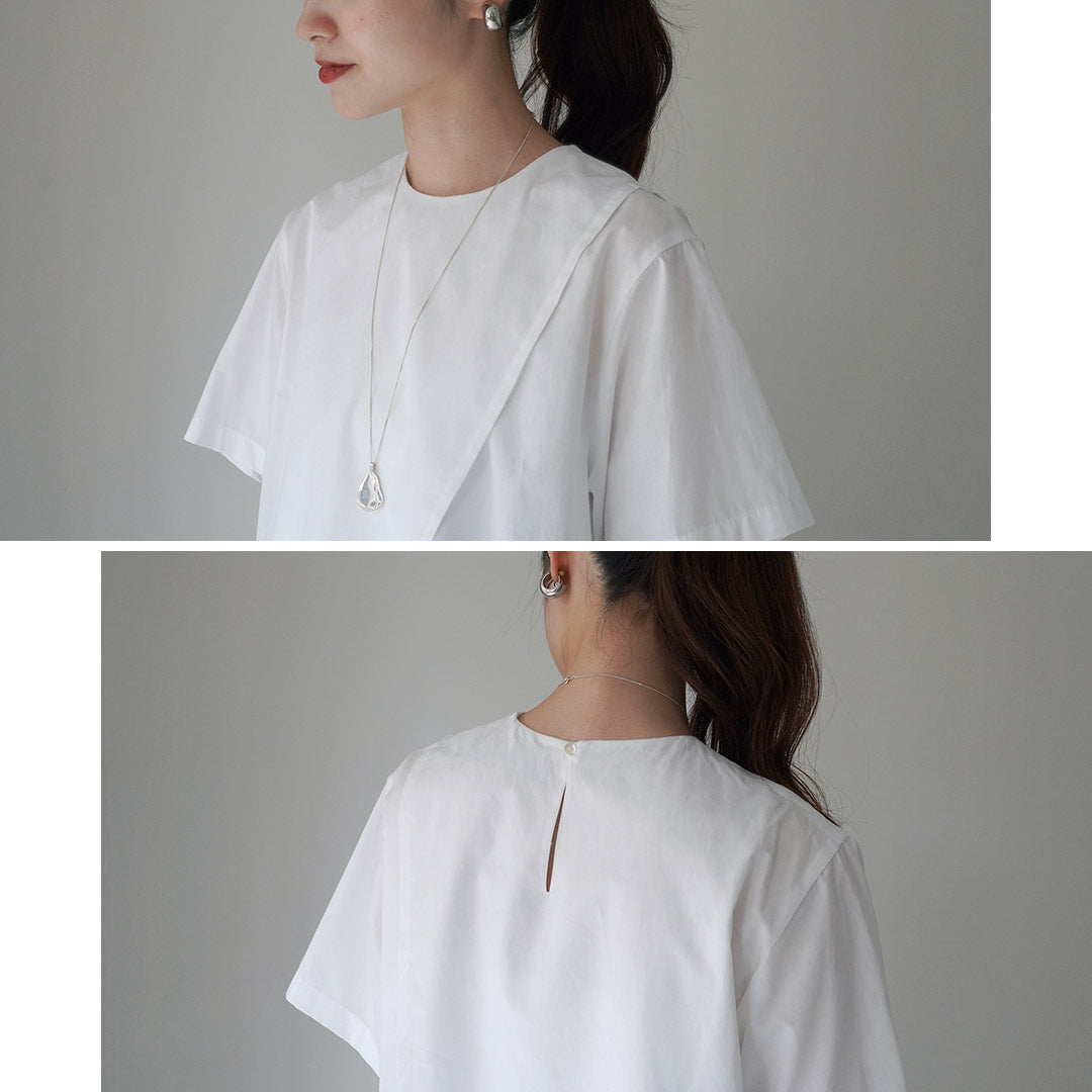 mizuiro ind（ミズイロインド） アシンメトリー レイヤーシャツ / レディース ブラウス 半袖 重ね着 無地 綿 コットン Asymmetry Layered Shirt