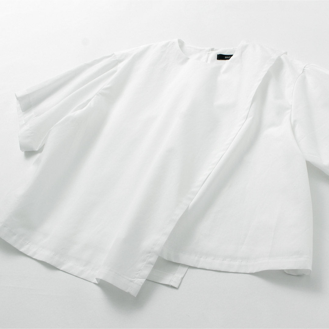 mizuiro ind（ミズイロインド） アシンメトリー レイヤーシャツ / レディース ブラウス 半袖 重ね着 無地 綿 コットン Asymmetry Layered Shirt