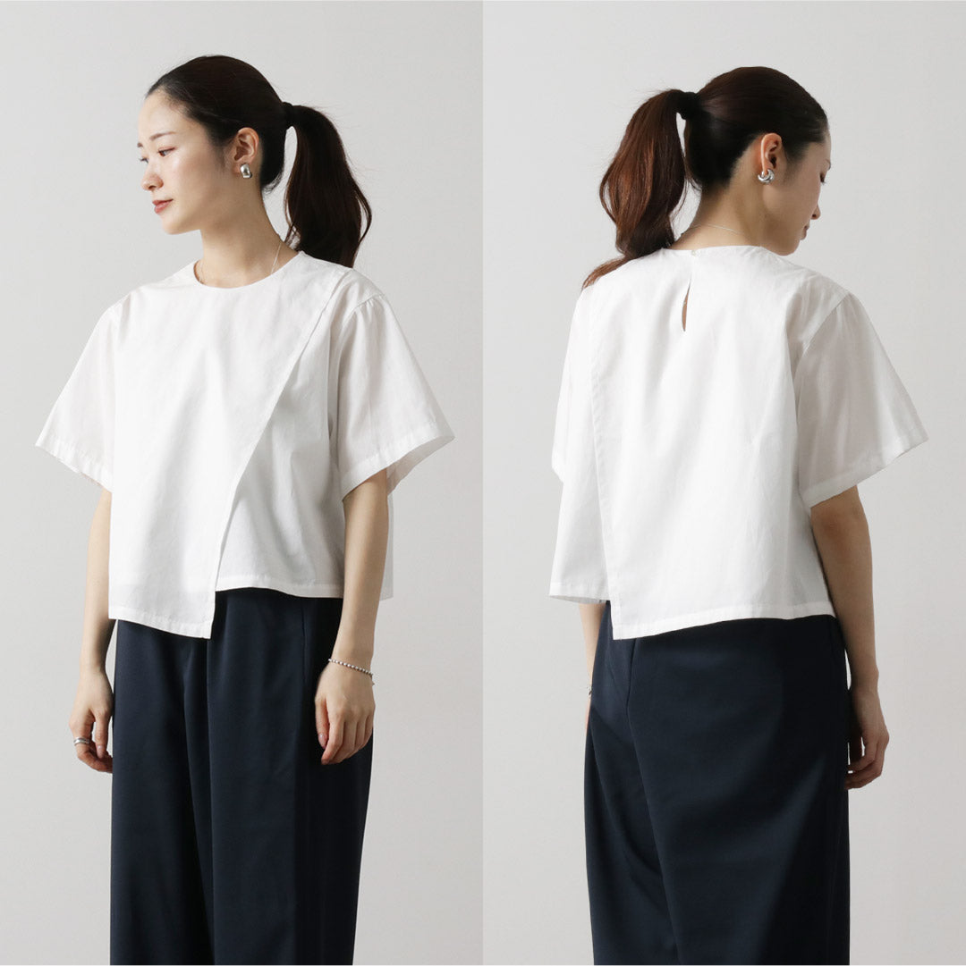 mizuiro ind（ミズイロインド） アシンメトリー レイヤーシャツ / レディース ブラウス 半袖 重ね着 無地 綿 コットン Asymmetry Layered Shirt