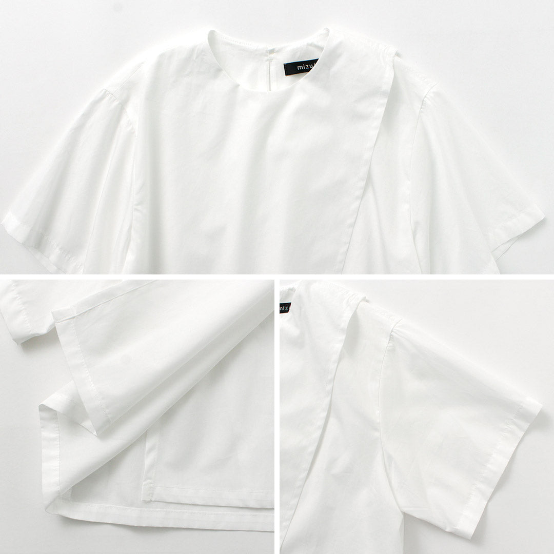 mizuiro ind（ミズイロインド） アシンメトリー レイヤーシャツ / レディース ブラウス 半袖 重ね着 無地 綿 コットン Asymmetry Layered Shirt