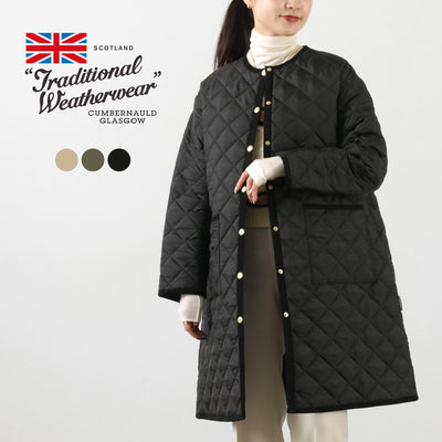 TRADITIONAL WEATHERWEAR（トラディショナル ウェザーウェア）アークリー Aライン ノーカラーキルティングコート /  レディース アウター ライトアウター コート ロング丈 ARKLEY LONG A-LINE