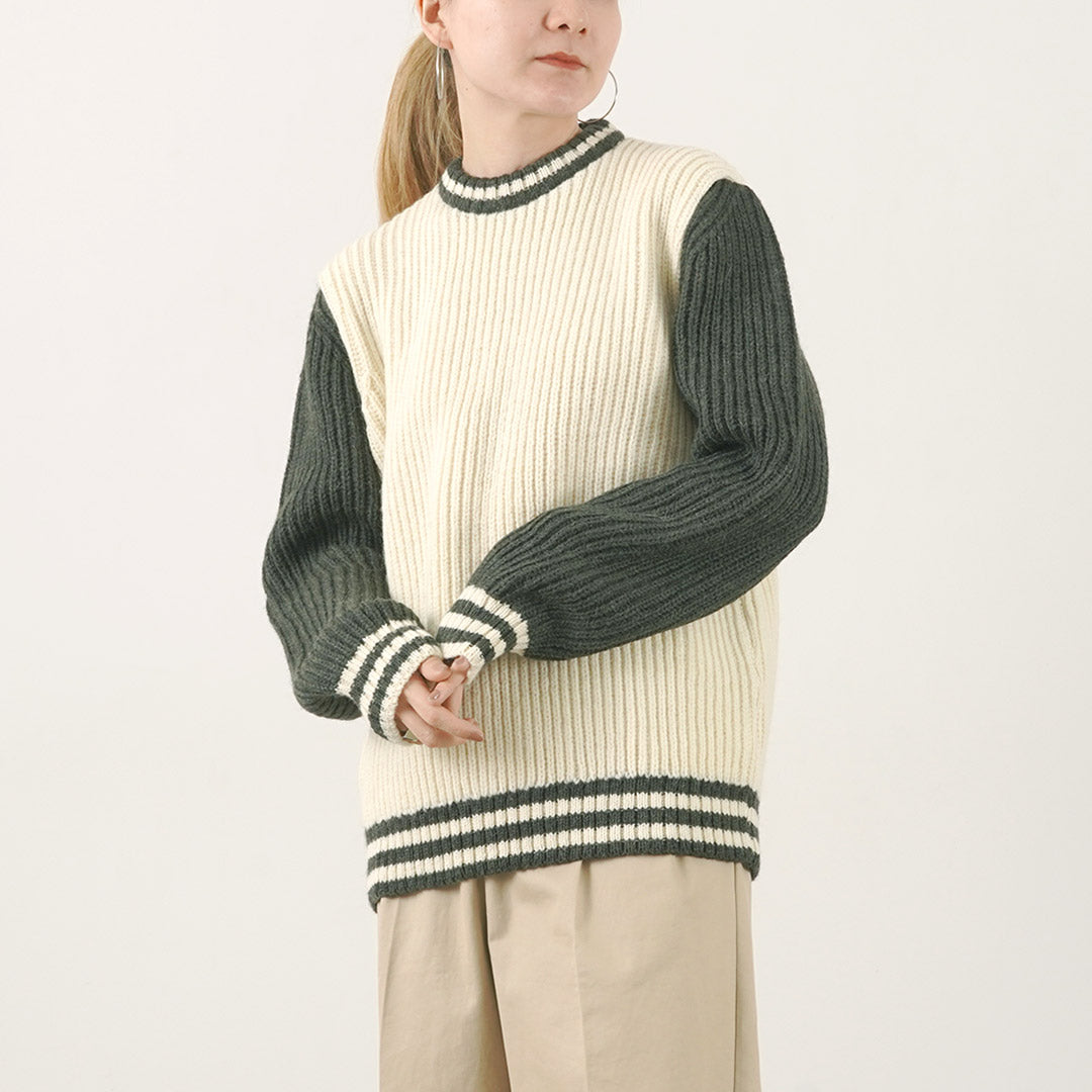 【30％OFF】KERRY WOOLLEN MILLS（ケリーウーレンミルズ） カラー別注 フィッシャーマンリブ クルーネック セーター ウィズ ライン