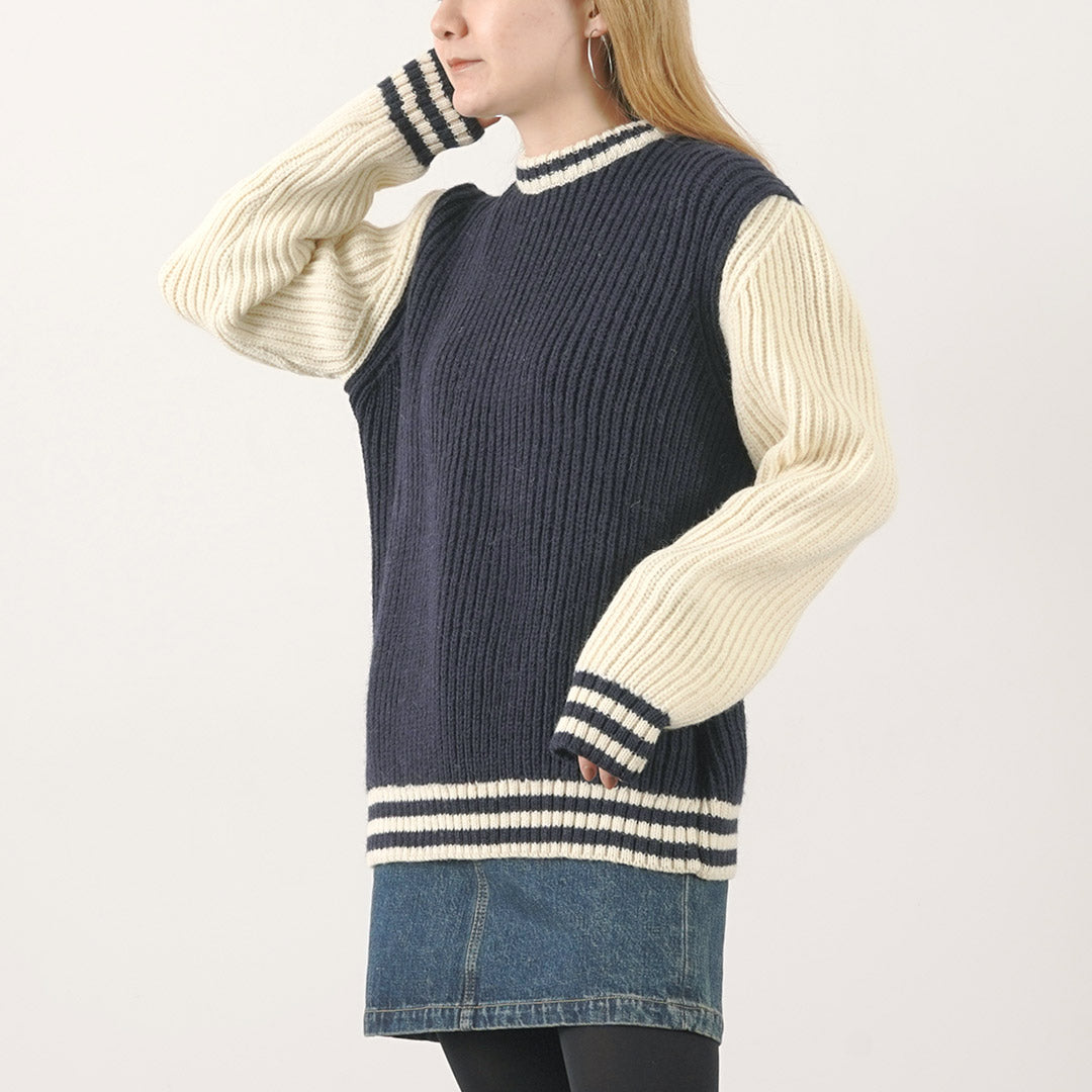 【30％OFF】KERRY WOOLLEN MILLS（ケリーウーレンミルズ） カラー別注 フィッシャーマンリブ クルーネック セーター ウィズ ライン