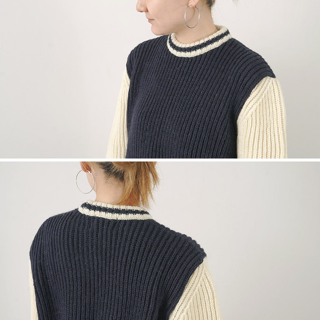 【30％OFF】KERRY WOOLLEN MILLS（ケリーウーレンミルズ） カラー別注 フィッシャーマンリブ クルーネック セーター ウィズ ライン