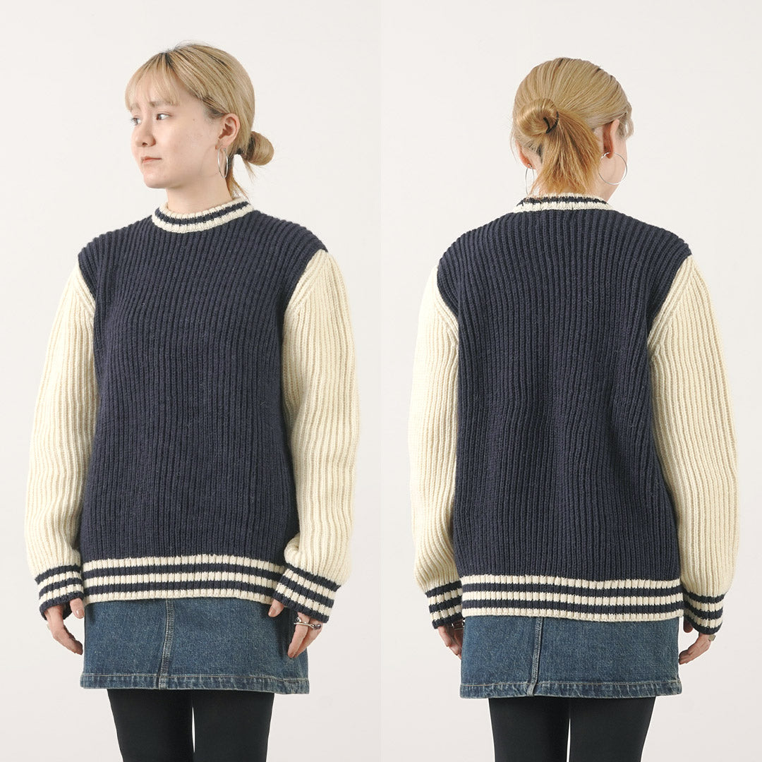 【30％OFF】KERRY WOOLLEN MILLS（ケリーウーレンミルズ） カラー別注 フィッシャーマンリブ クルーネック セーター ウィズ ライン