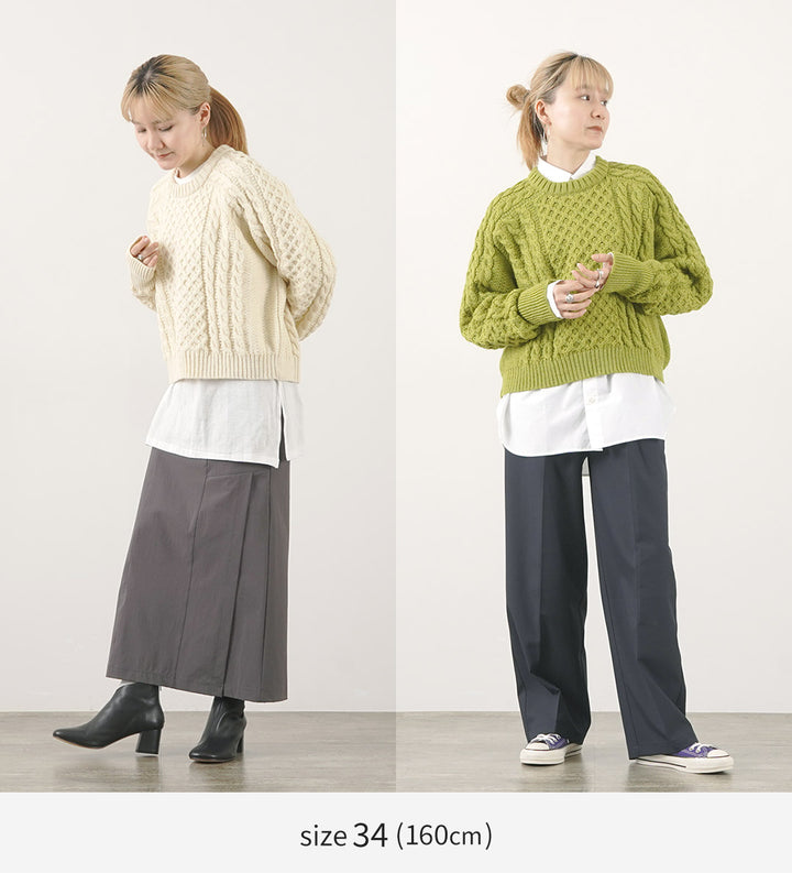 KERRY WOOLLEN MILLS（ケリーウーレンミルズ） アランケーブル ショート クルーネック セーター / レディース トップス –  ROCOCO ONLINE STORE