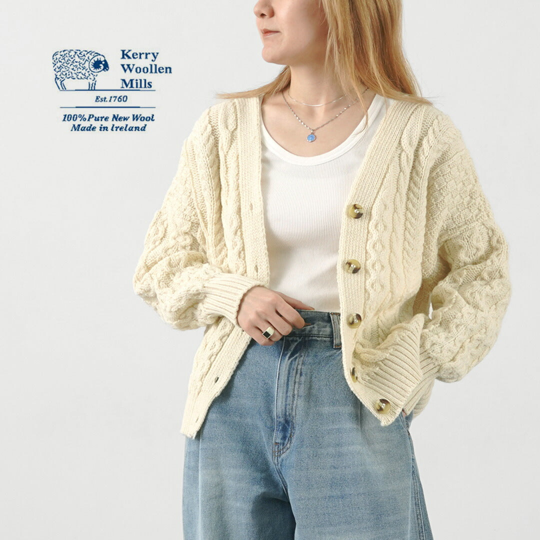 【30％OFF】KERRY WOOLLEN MILLS（ケリーウーレンミルズ） アランケーブル ツーウェイ ヴイ カーディガン ショート