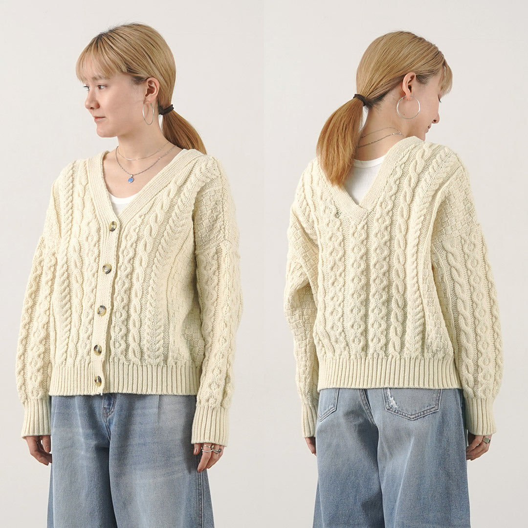 【30％OFF】KERRY WOOLLEN MILLS（ケリーウーレンミルズ） アランケーブル ツーウェイ ヴイ カーディガン ショート