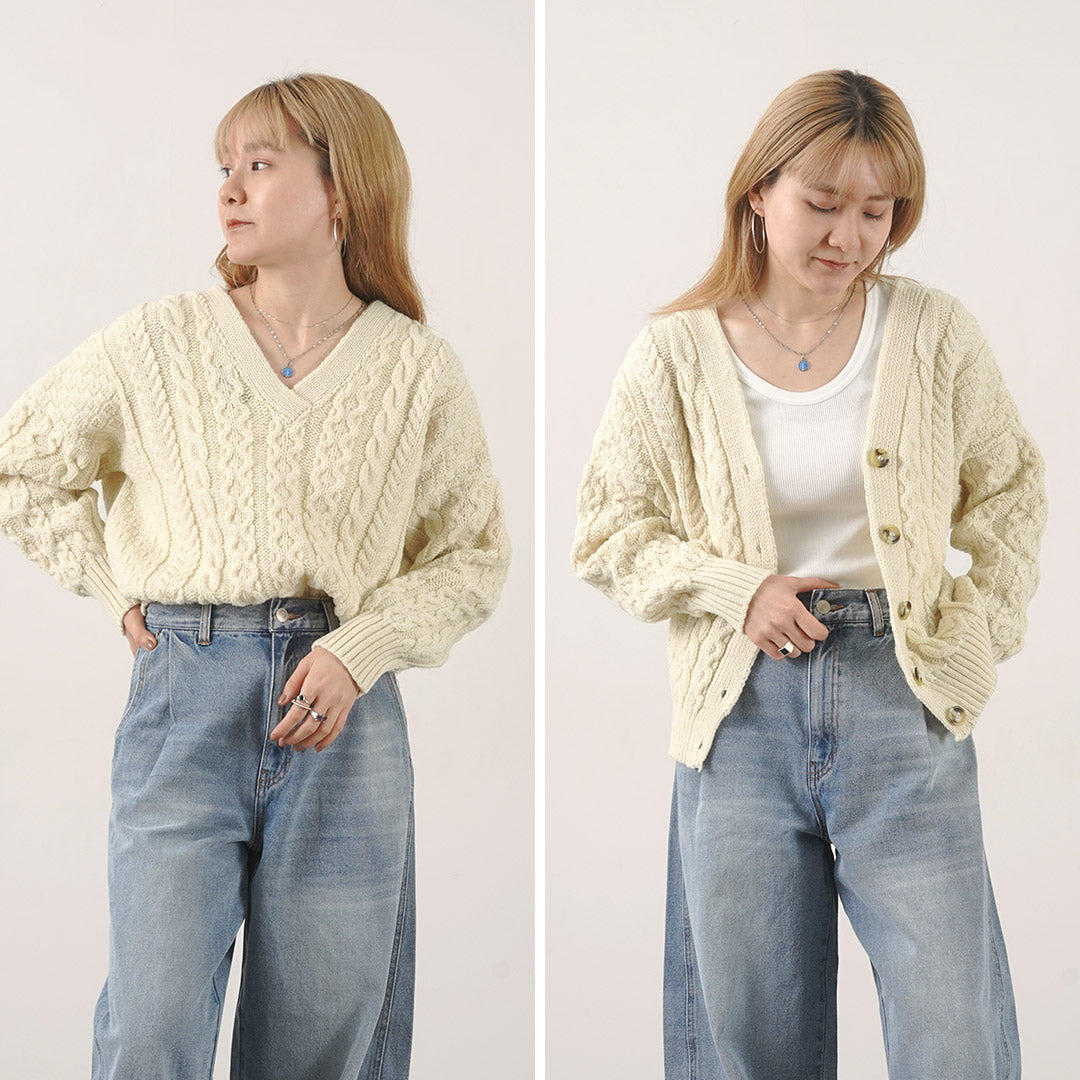 【30％OFF】KERRY WOOLLEN MILLS（ケリーウーレンミルズ） アランケーブル ツーウェイ ヴイ カーディガン ショート