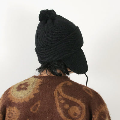 HIGHLAND 2000（ハイランド 2000） ソリッド ボブキャップ ダブルイヤーカバー アンド ポンポン アンド チンロープ / メンズ レディース ニット帽 帽子 ウール イギリス製 3g Solid Bobcap w/ear Cover & Pom Pom & Thin Rope(20cm)