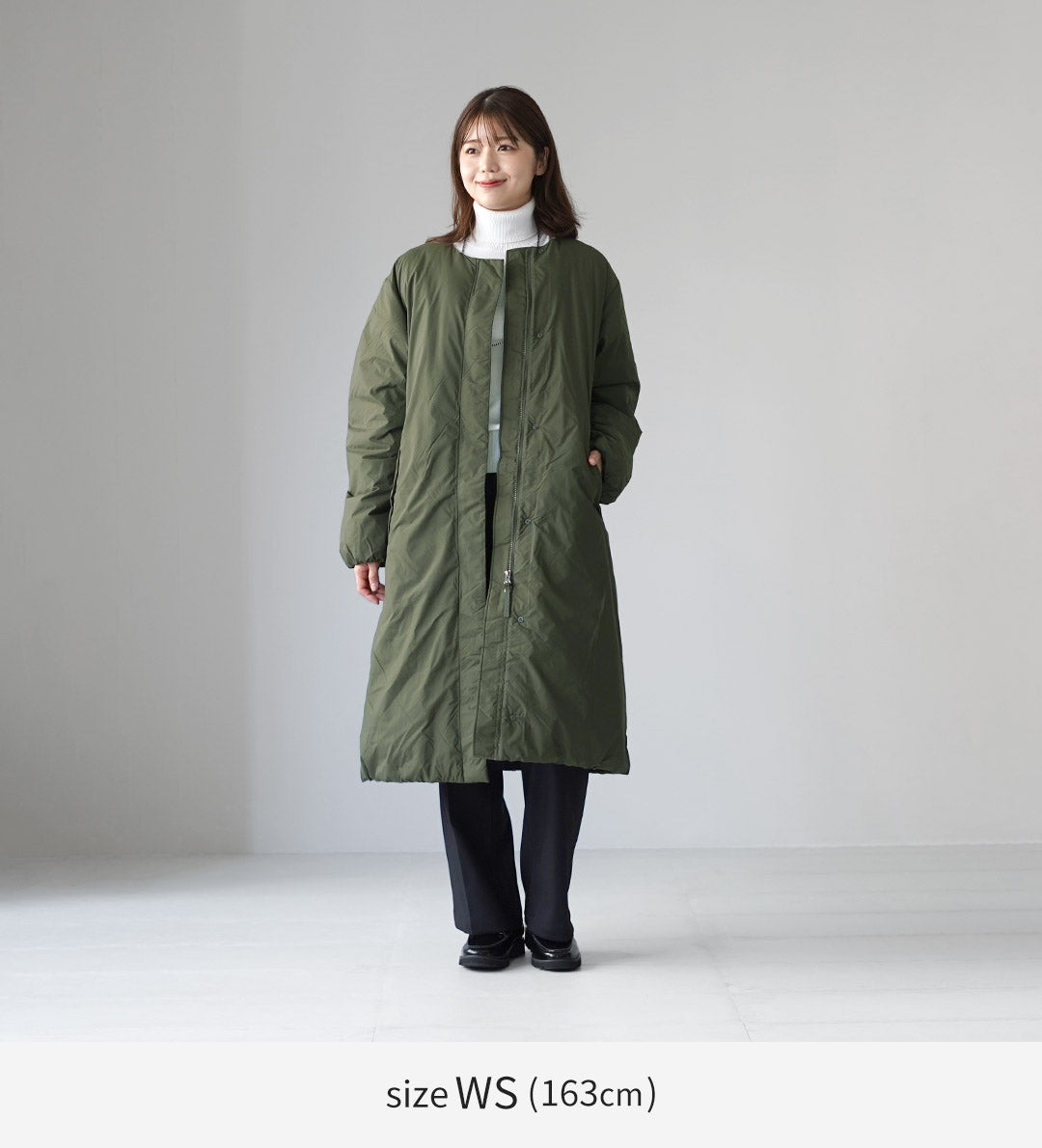 NANGA（ナンガ）の ノーカラーダウンコートWM 定価4万4000円 NANGA（ナンガ） ノーカラー ダウンコート / レディース ロング 襟なし