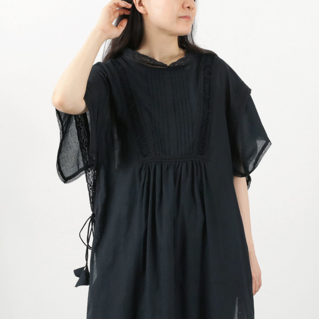 【30％OFF】TUMUGU（ツムグ） サイドリボン ワンピース / ロング丈 半袖 インド綿 コットン レース SIDE RIBBON ONE PIECE【セール】