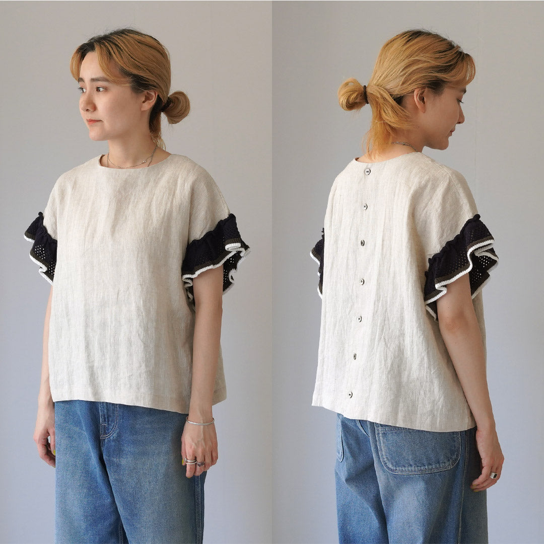 MAO MADE（マオメイド） フリルスリーブ リネン 布帛 Tee