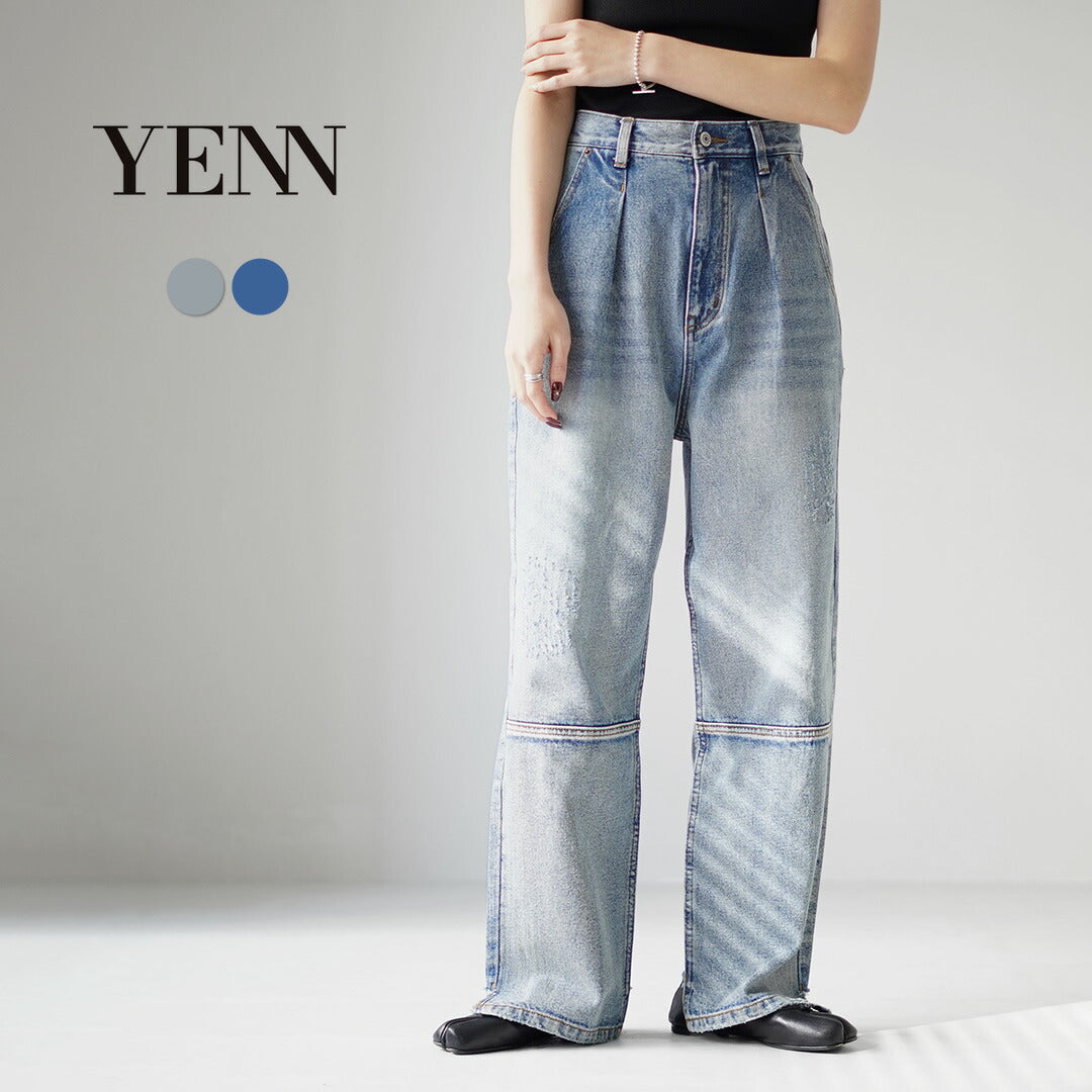YENN HIGH RISE TUCK WIDE DENIM、デニム、グレー YENN イエン デニムパンツ HIGH RISE TUCK WIDE PANTS Y222