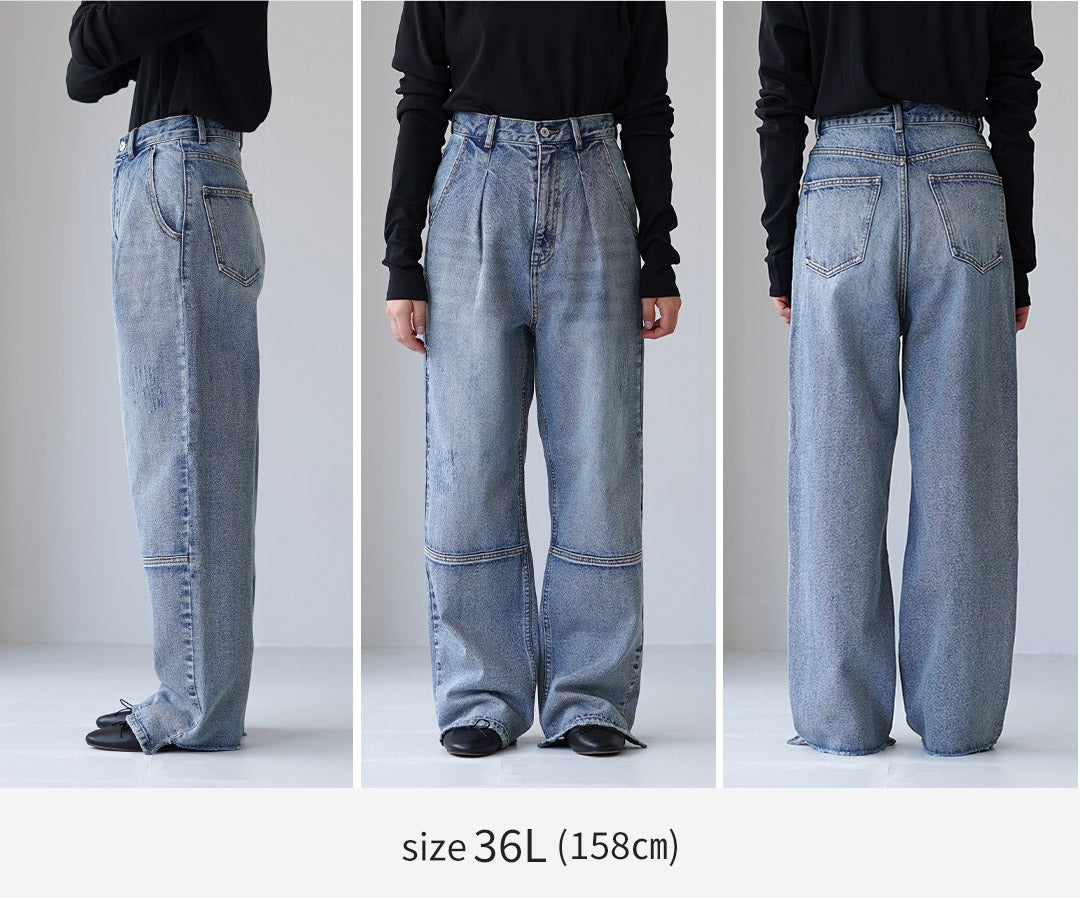 ベストセラー YENN 定価2.6万 タック ワイド デニム パンツ 40 ベストセラー YENN 定価2.6万 タック ワイド デニム パンツ 40