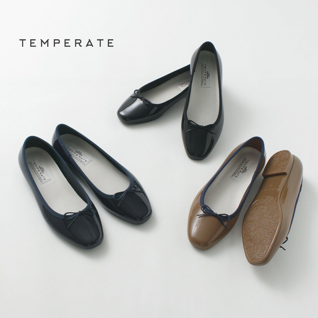 TEMPERATE（テンパレイト） レイン バレーシューズ / レディース 雨靴 パンプス ゴム PVC きれいめ 上品 スクエアトゥ リボン