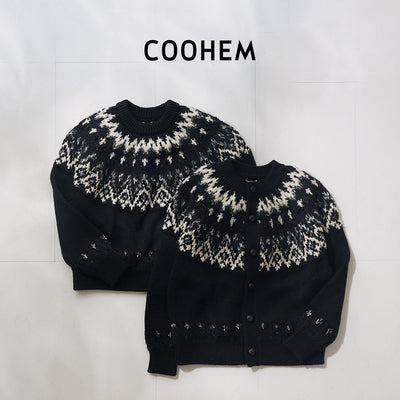 COOHEM（コーヘン） ノルディックニット カーディガン / レディース 刺繍 柄 日本製 クルーネック ゆったり 暖かい 米冨 Nordic Knit CD