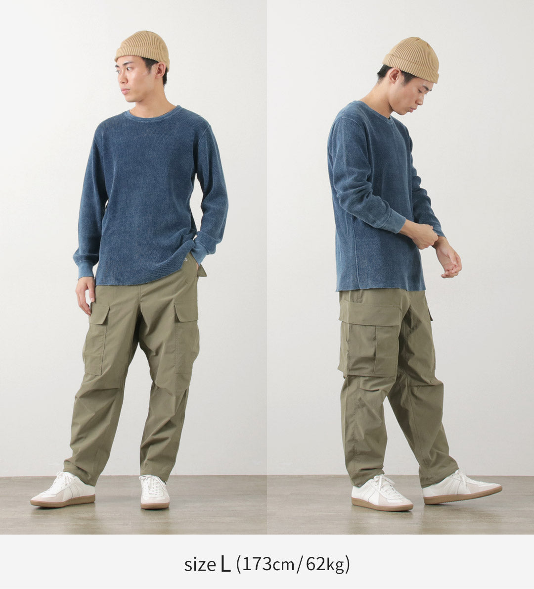GOOD ON（グッドオン） インディゴ ロングスリーブ サーマルTシャツ / メンズ 藍染め ワッフル 長袖 ロンT コットン 綿 日本製