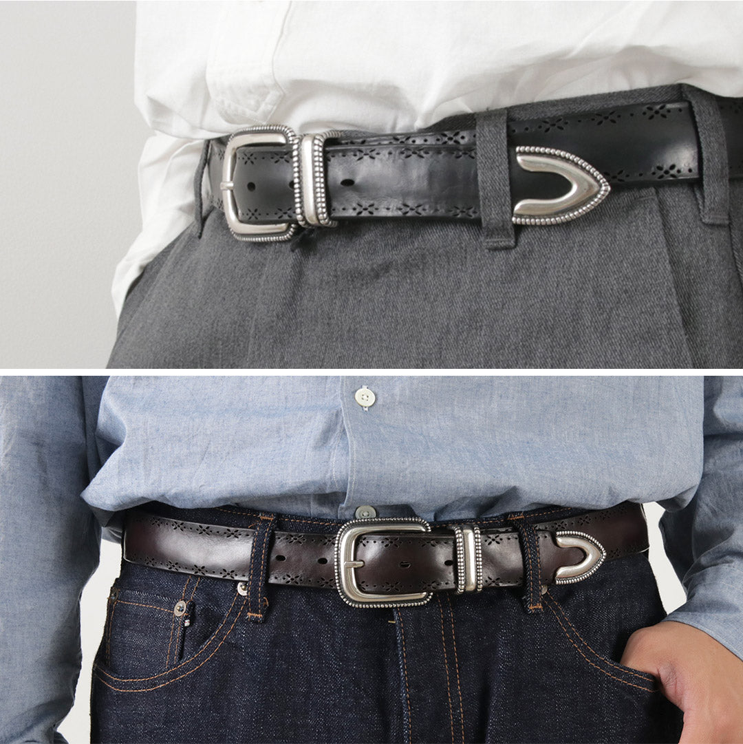 ORCIANI（オルチアーニ） ブルソフト パンチングレザーベルト メタルチップ / メンズ 本革 パンチング プンターレ Bull Soft punched leather belt with metal tip