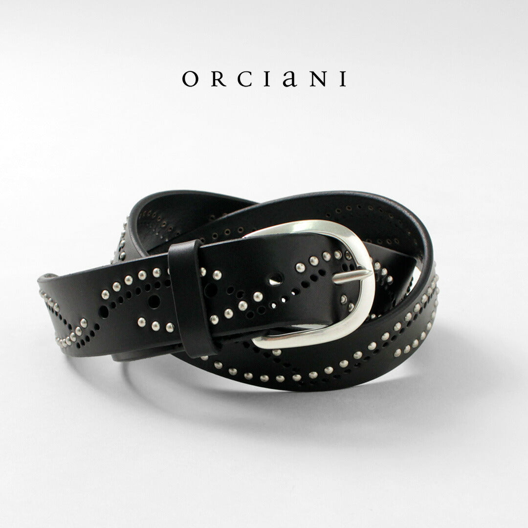 ORCIANI（オルチアーニ） ブルソフト レザーベルト マイクロスタッズ / メンズ 本革 パンチング Bull Soft leather with micro studs