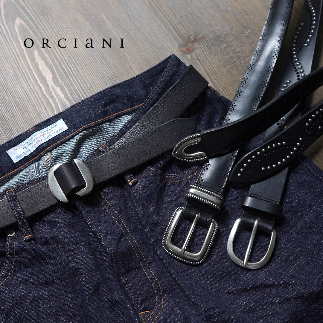 ORCIANI（オルチアーニ） ブルソフト レザーベルト マイクロスタッズ / メンズ 本革 パンチング Bull Soft leather with micro studs