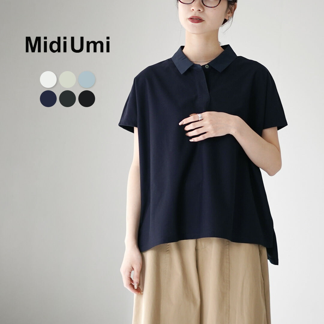 ミディウミ　ポロシャツ　ブラック MIDIUMI（ミディウミ） ポロ ノースリーブ プルオーバー 日本製