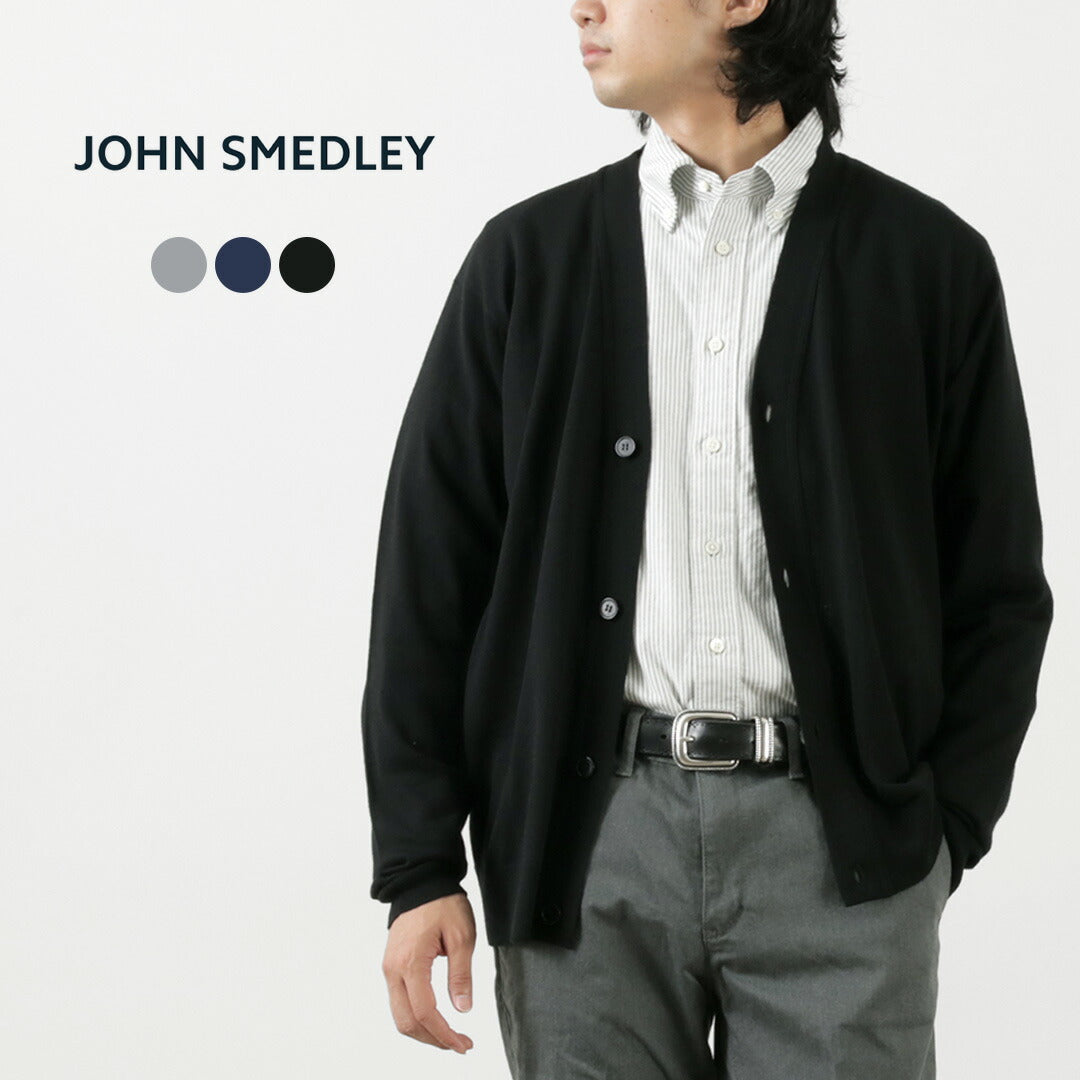JOHN SMEDLEY（ジョンスメドレー） メリノウール 24ゲージ Vネック ニットカーディガン / Sweater スウェーターシリーズ ハイゲージ 羽織り 長袖 無地 メンズ A4590