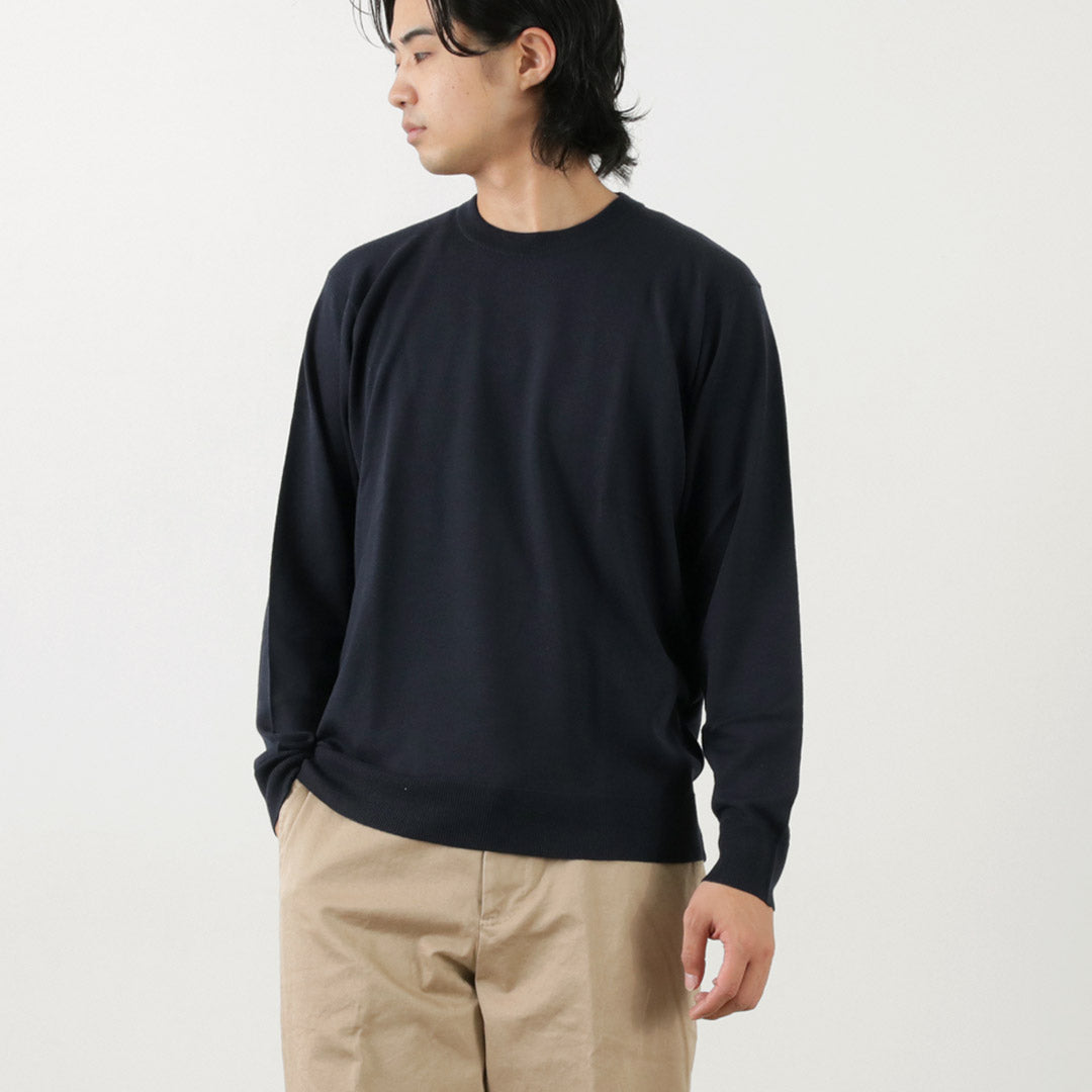 JOHN SMEDLEY（ジョンスメドレー） メリノウール 24ゲージ クルーネック ニット / 24G Sweater スウェーターシリーズ セーター ハイゲージ トップス 長袖 無地 メンズ A4543