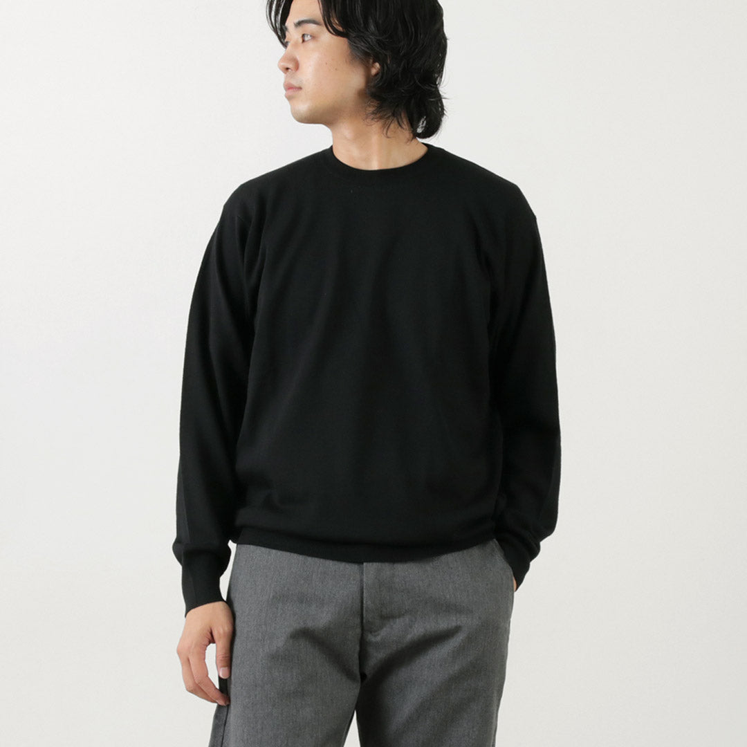 JOHN SMEDLEY（ジョンスメドレー） メリノウール 24ゲージ クルーネック ニット / 24G Sweater スウェーターシリーズ セーター ハイゲージ トップス 長袖 無地 メンズ A4543