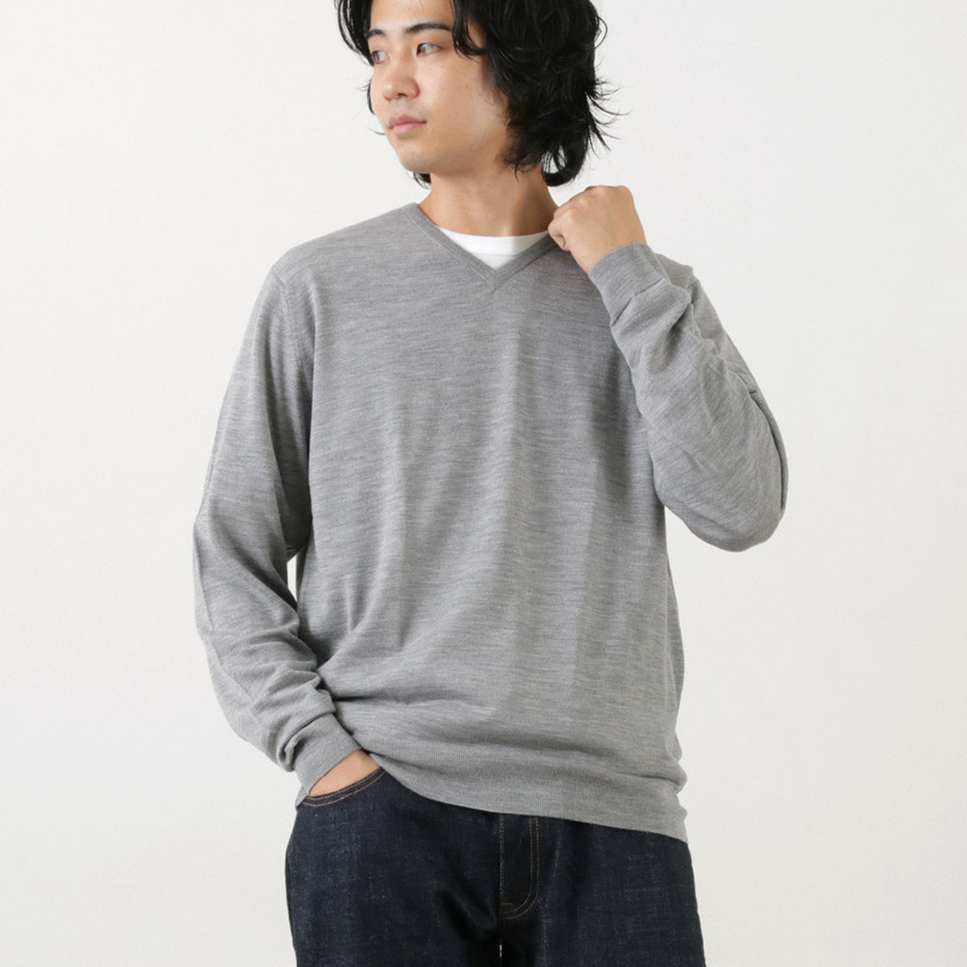 JOHN SMEDLEY（ジョンスメドレー） メリノウール 30ゲージ Vネック ニット MODERN FIT / モダンフィット セーター ハイゲージ トップス 長袖 無地 メンズ PACKHAM