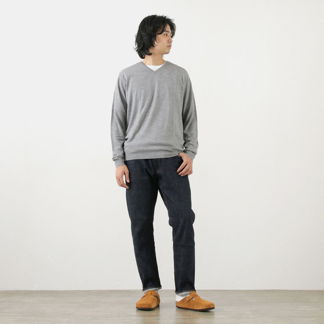 JOHN SMEDLEY（ジョンスメドレー） メリノウール 30ゲージ Vネック ニット MODERN FIT / モダンフィット セーター ハイゲージ トップス 長袖 無地 メンズ PACKHAM