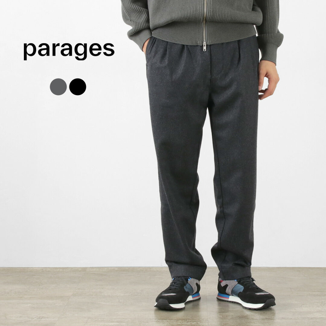 PARAGES（パハージ） ダブルプリーツ ウールパンツ / フランネル ストレッチ ツータック トラウザー メンズ double pleats wool pants