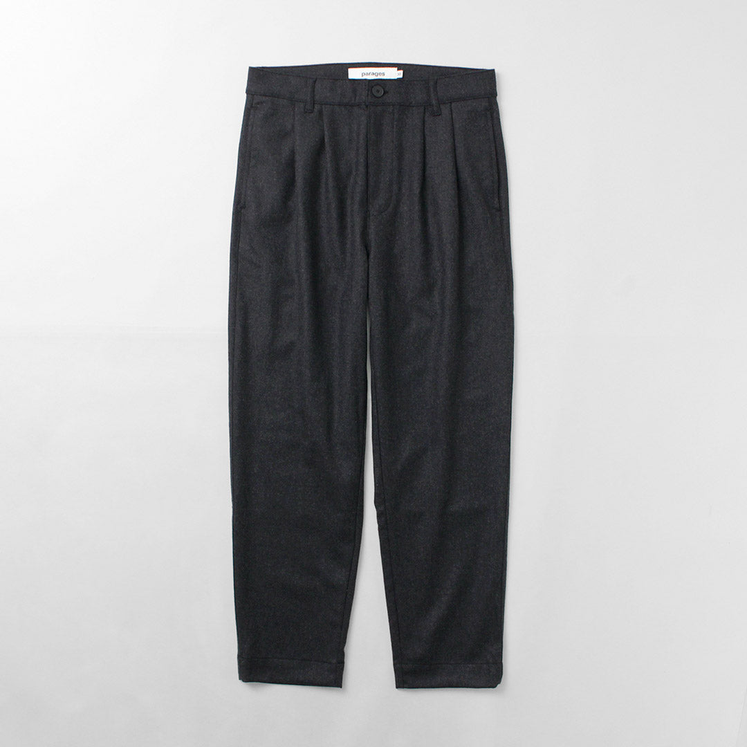 PARAGES（パハージ） ダブルプリーツ ウールパンツ / フランネル ストレッチ ツータック トラウザー メンズ double pleats wool pants