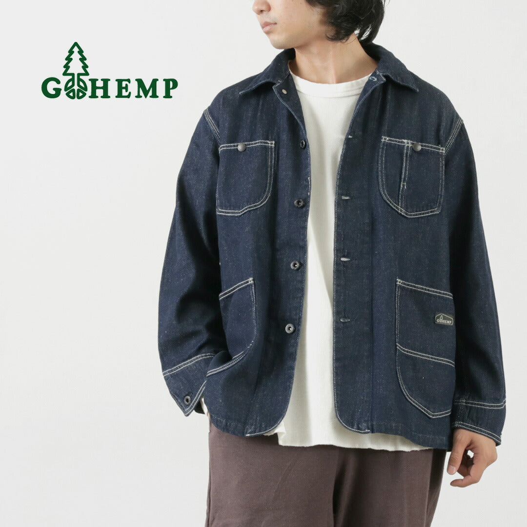 GOHEMP（ゴーヘンプ） カバーオールジャケット / ライトアウター デニム ワンウォッシュ ヘンプ コットン 綿 COVER ALL JACKET