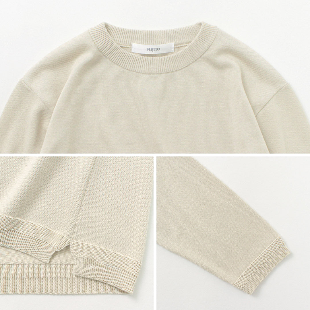 FUJITO（フジト） ロングスリーブ ニットTシャツ / メンズ トップス カットソー 長袖 ロンT クルーネック コットン 綿 日本製 L/S Knit T-Shirt