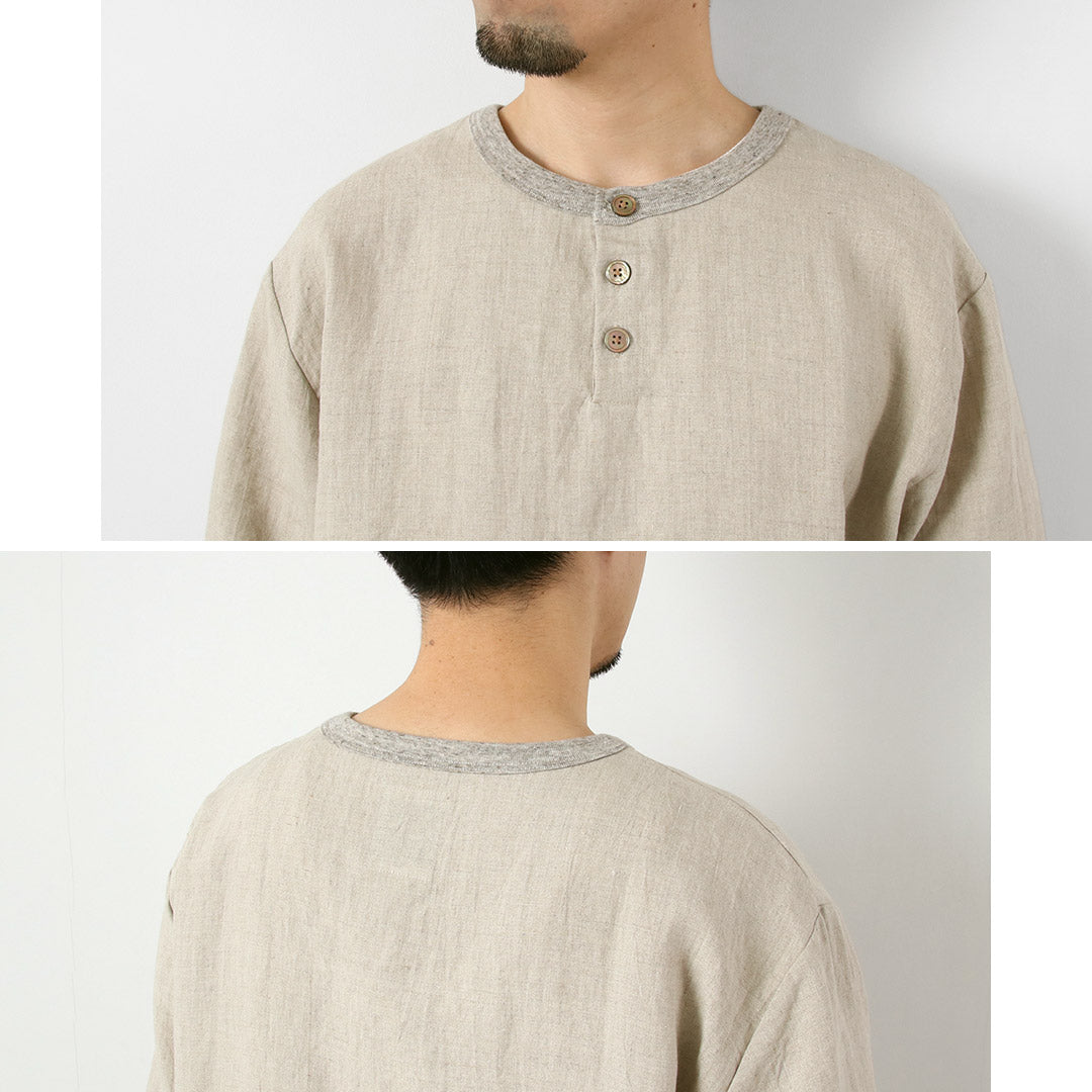 天然染めヘンリーネックシャツ LANVIN en Bleu tシャツ 8オンス 7分袖 ヘンリーネックTシャツ メンズ
