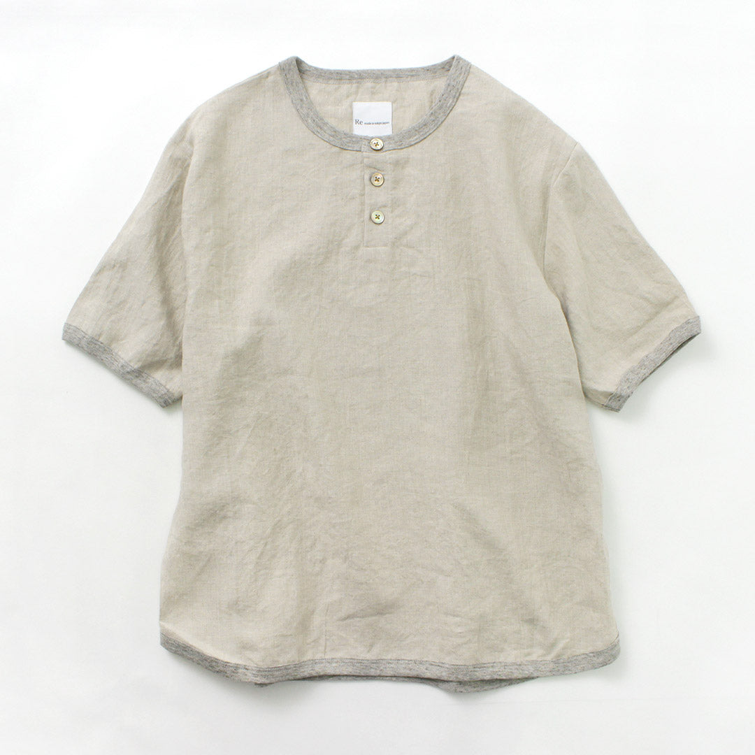 RE MADE IN TOKYO JAPAN（アールイー） フレンチリネン ヘンリーネック Tシャツ / メンズ トップス 半袖 5分袖 吸水 速乾 麻 French Linen Henley Neck