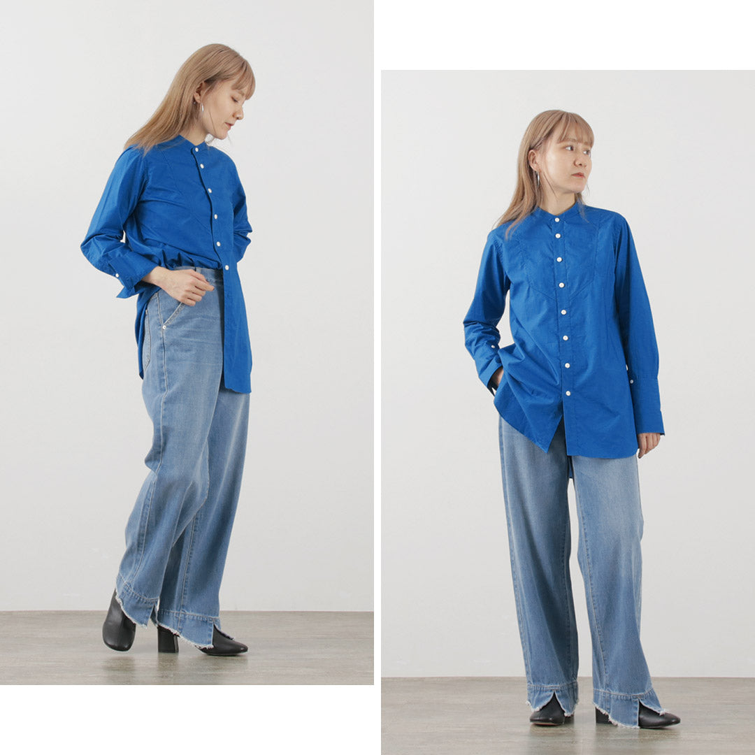 JOHNBULL（ジョンブル） 60/タイプライター ボザムシャツ / 長袖 シャツ レディース スタンドカラー 襟なし 60/Typewriter Bosom Shirt