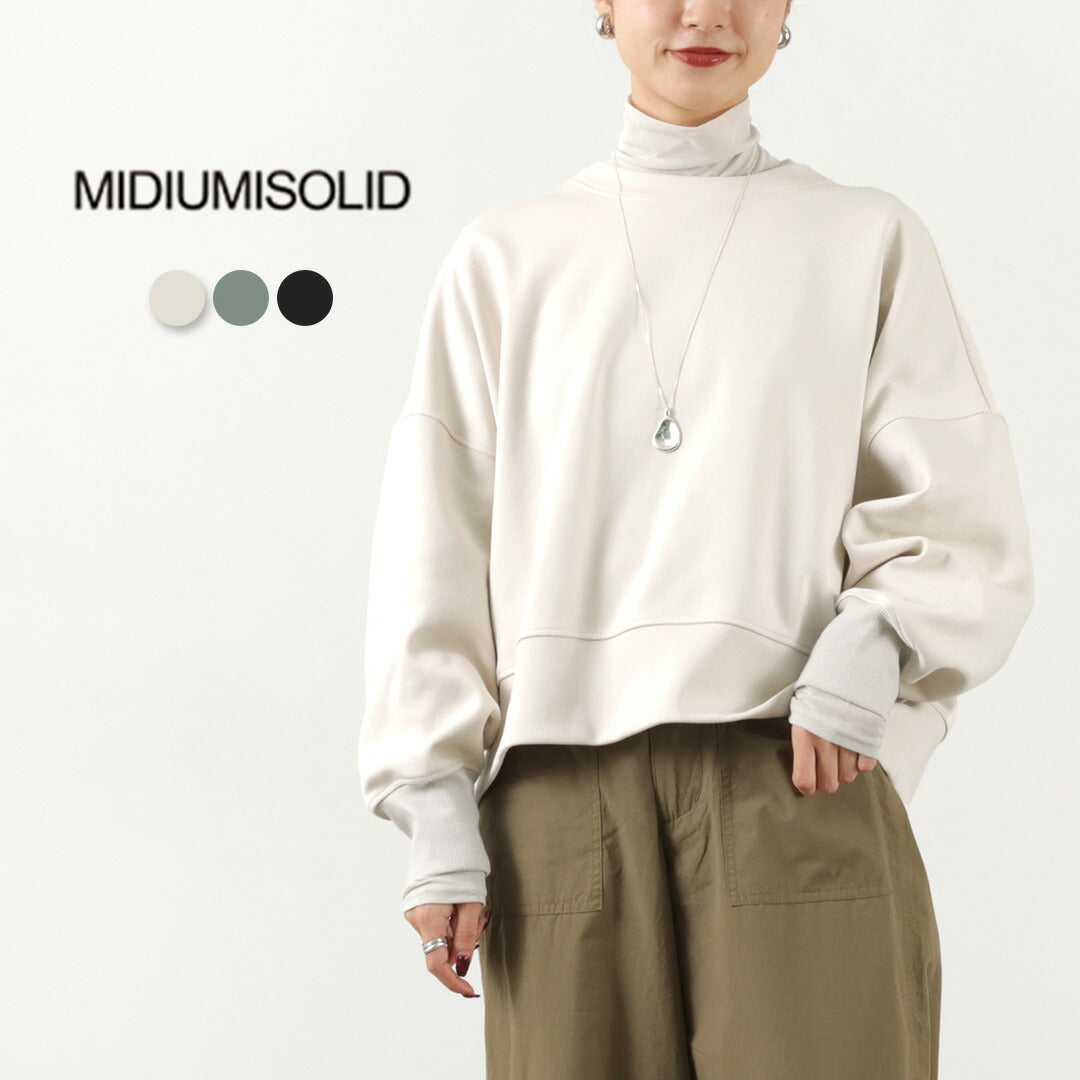 MIDIUMISOLID（ミディウミソリッド） ライト ワイドスウェットプルオーバー / レディース カットソー 長袖 Tシャツ 無地 日本製 Light Wide Sweat P/O