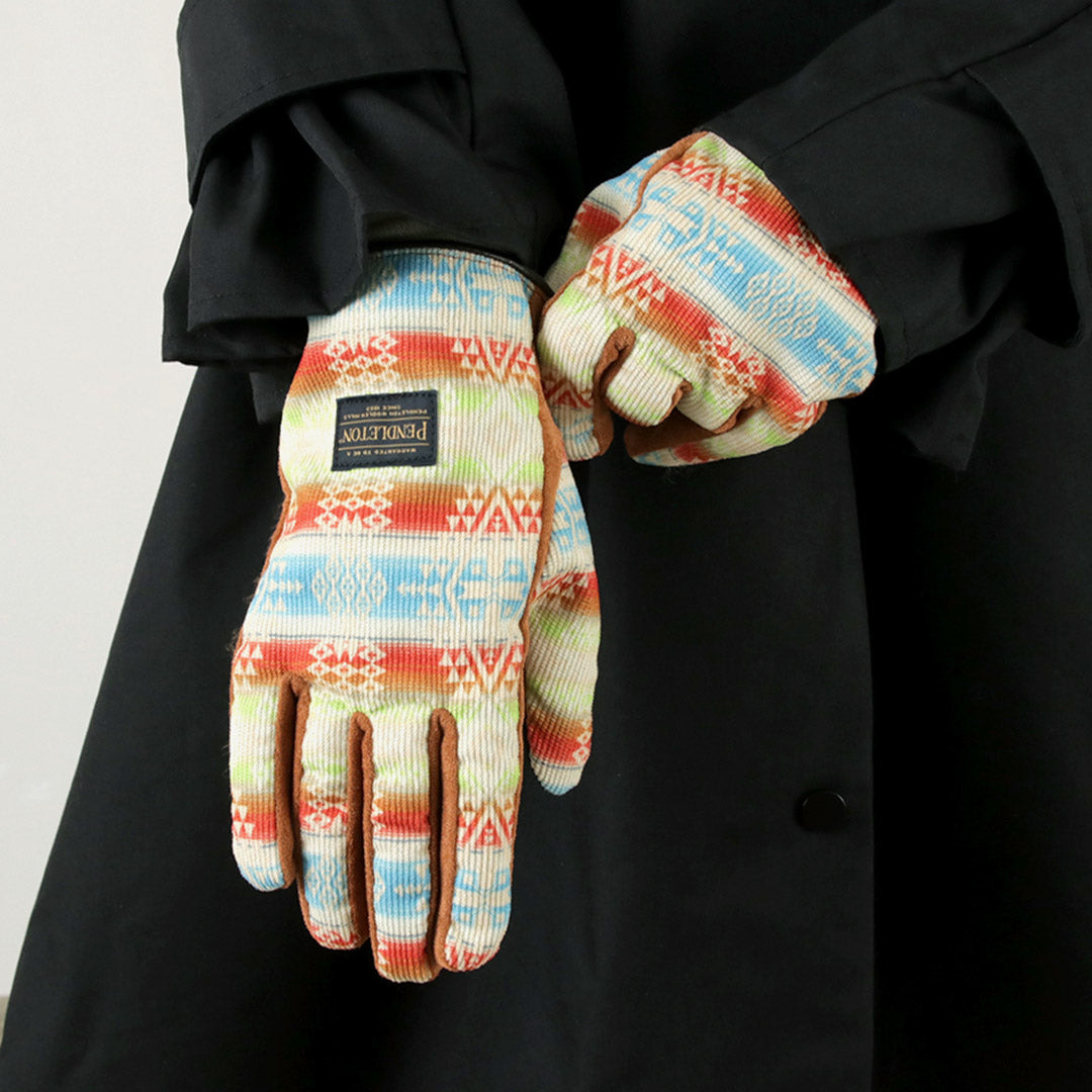 【20％OFF】PENDLETON（ペンドルトン） コーデュロイグローブ レディース / 手袋 ネイティブ柄 フリース スマホ対応 CORDUROY GLOVE LADIES【セール】