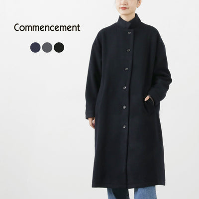 COMMENCEMENT（コメンスメント） ウールロングコート / レディース スタンドカラー テーラード 日本製 無地 Wool Long Coat