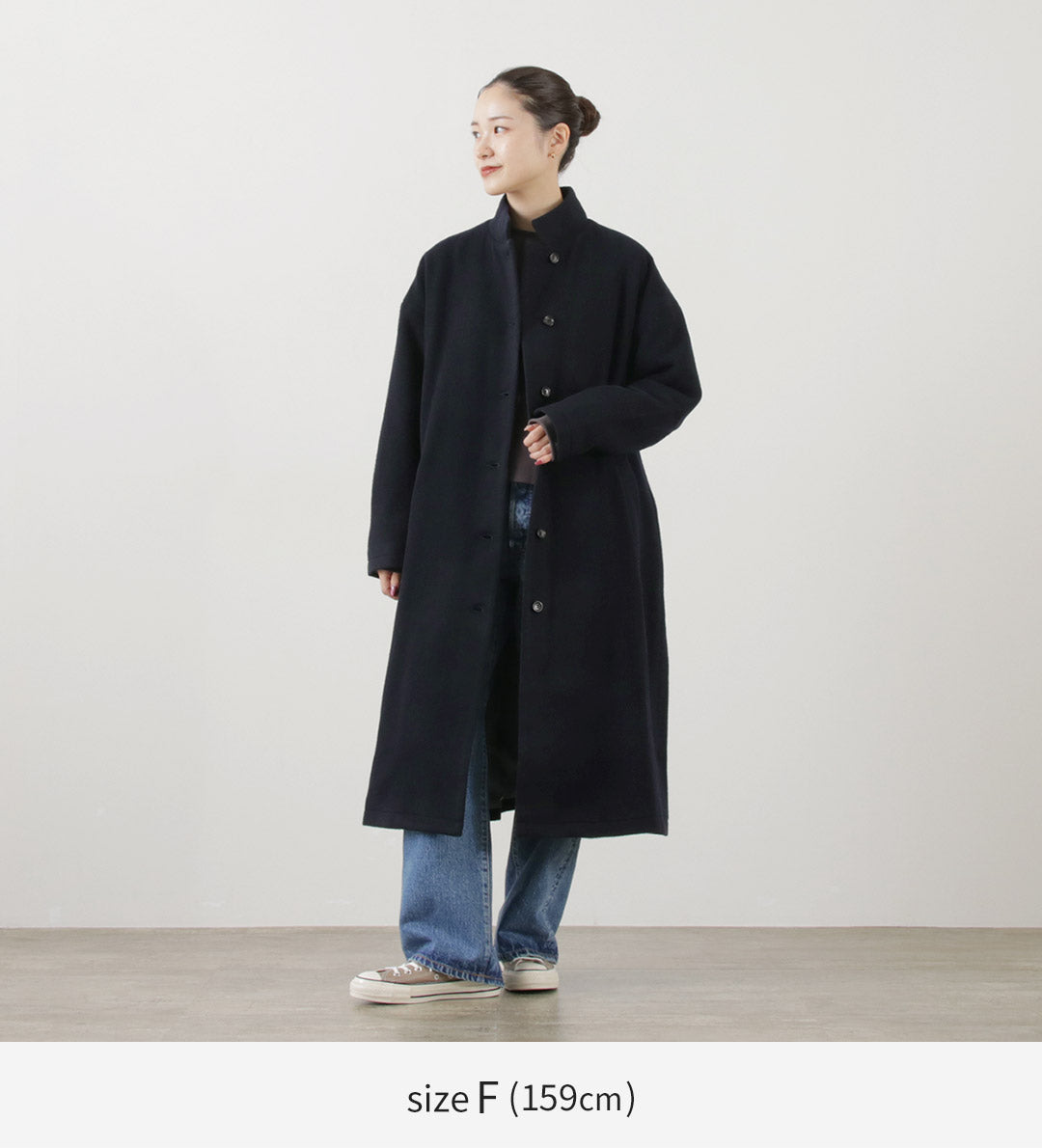 COMMENCEMENT（コメンスメント） ウールロングコート / レディース スタンドカラー テーラード 日本製 無地 Wool Long Coat