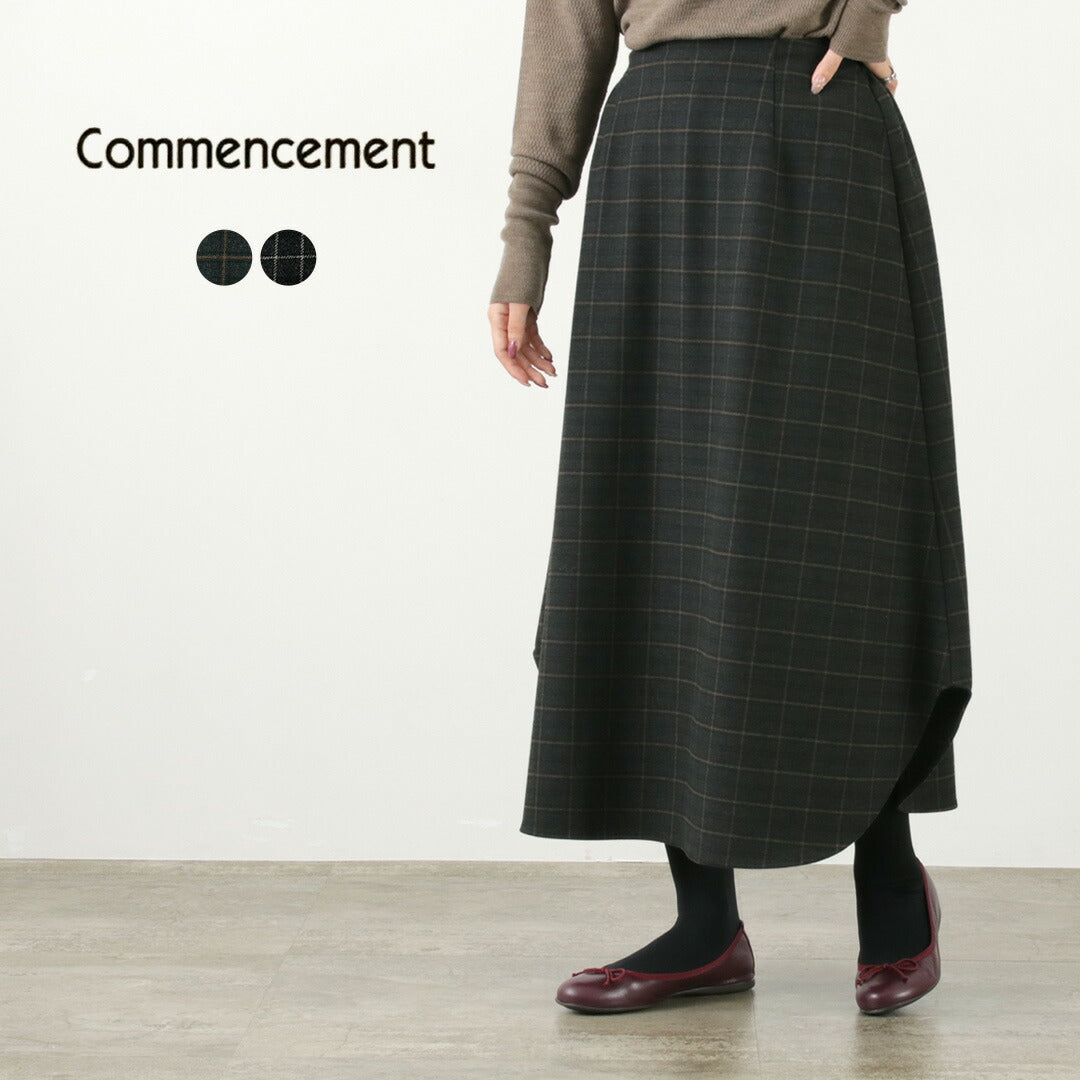 COMMENCEMENT（コメンスメント） チェックスカート / ボトムス ロングスカート 柄 ウエストゴム 伸縮 ストレッチ 日本製 Check Skirt