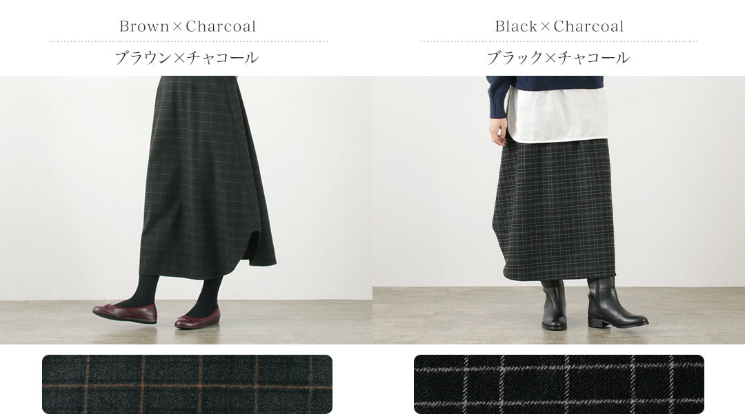 COMMENCEMENT（コメンスメント） チェックスカート / ボトムス ロングスカート 柄 ウエストゴム 伸縮 ストレッチ 日本製 Check Skirt